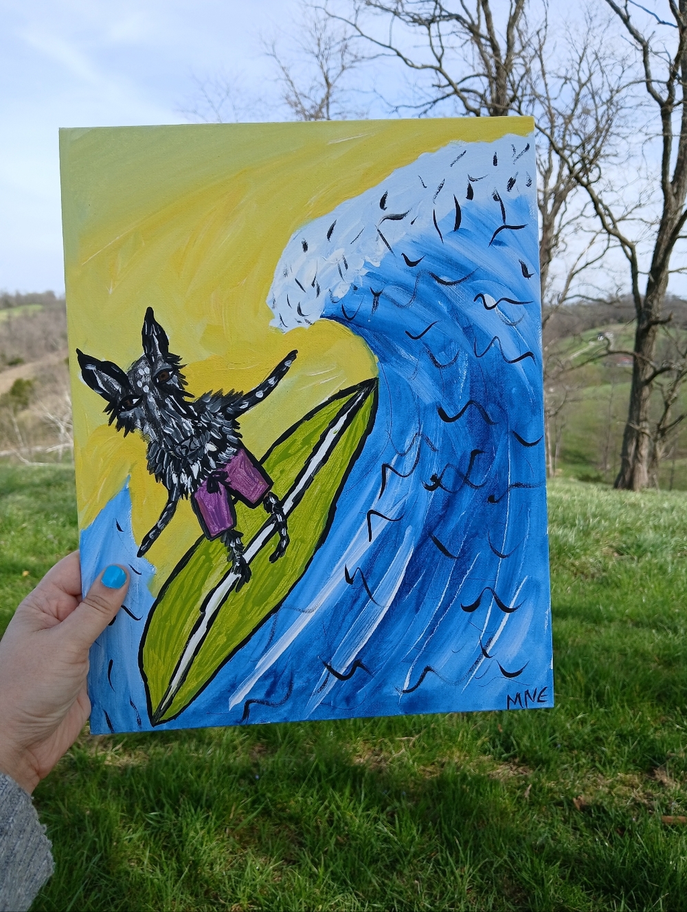Blue Heeler Surfing Painting